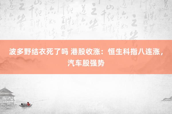 波多野结衣死了吗 港股收涨：恒生科指八连涨，汽车股强势