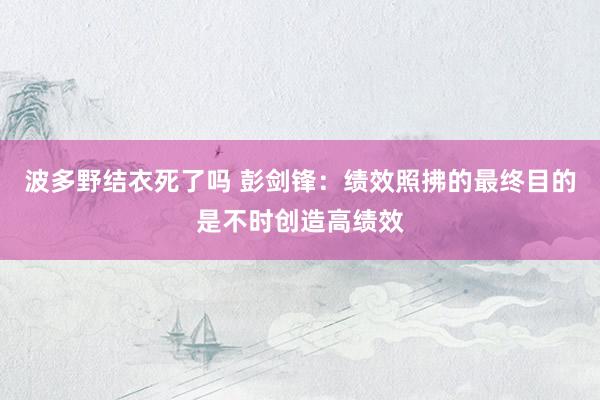 波多野结衣死了吗 彭剑锋：绩效照拂的最终目的是不时创造高绩效