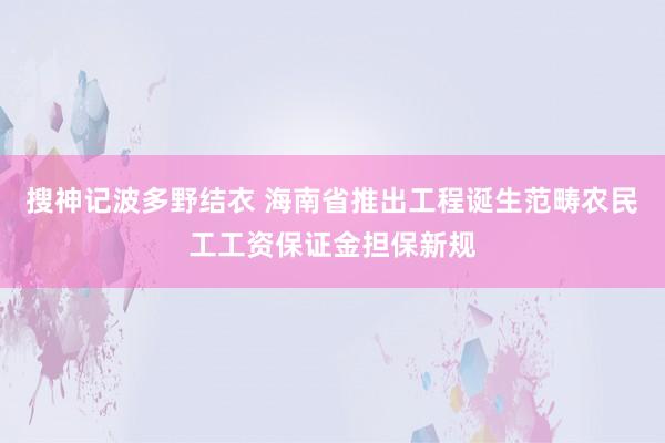 搜神记波多野结衣 海南省推出工程诞生范畴农民工工资保证金担保新规