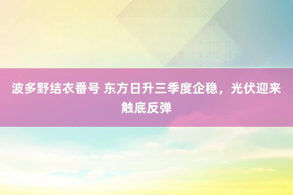 波多野结衣番号 东方日升三季度企稳，光伏迎来触底反弹