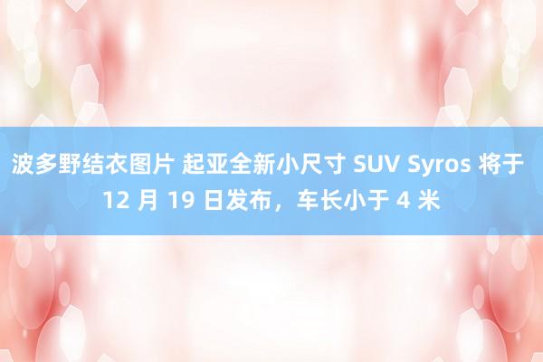 波多野结衣图片 起亚全新小尺寸 SUV Syros 将于 12 月 19 日发布，车长小于 4 米