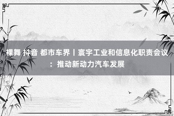 裸舞 抖音 都市车界丨寰宇工业和信息化职责会议：推动新动力汽车发展