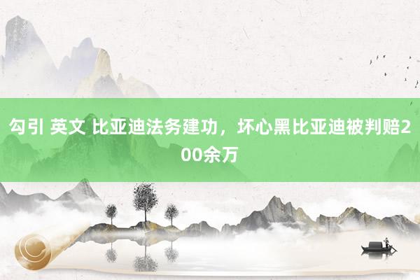 勾引 英文 比亚迪法务建功，坏心黑比亚迪被判赔200余万